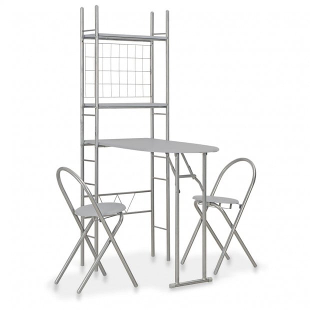 3 Piece Folding Dining Set With Storage Rack Mdf And Steel Grey