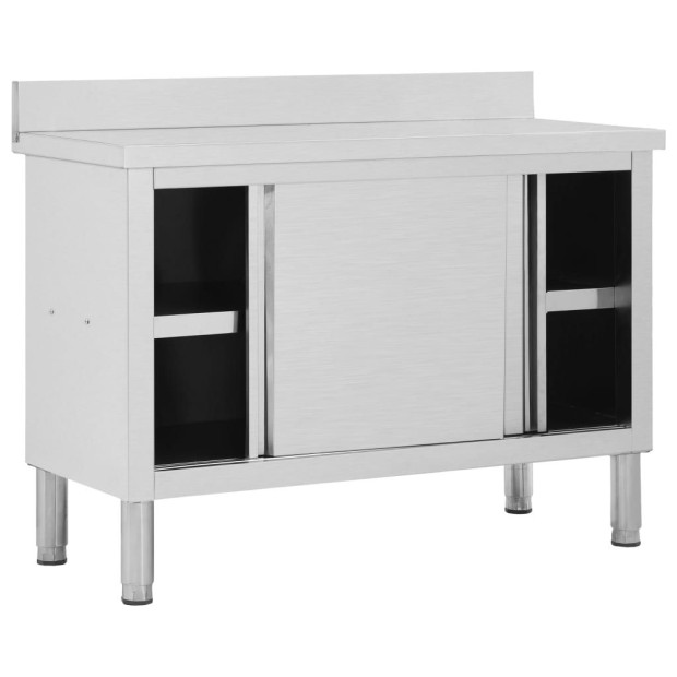 Work Table With Sliding Doors 120x50x(95-97) Cm Stainless Steel Image 3
