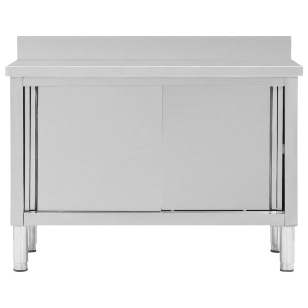 Work Table With Sliding Doors 120x50x(95-97) Cm Stainless Steel Image 4