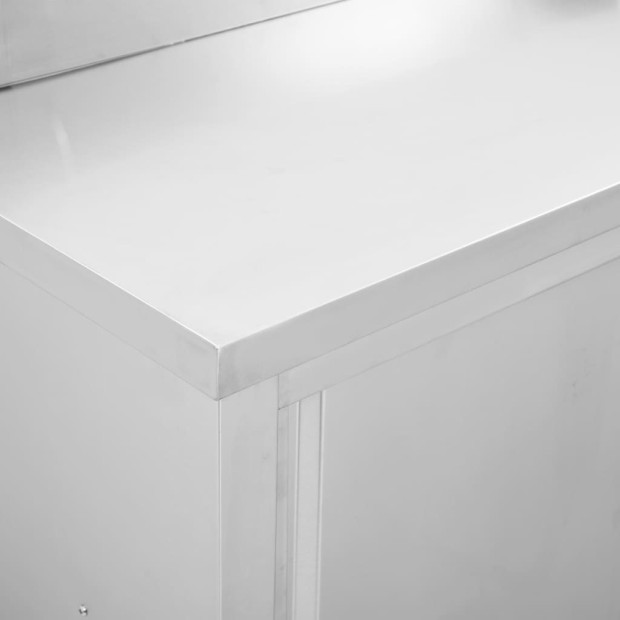 Work Table With Sliding Doors 120x50x(95-97) Cm Stainless Steel Image 5