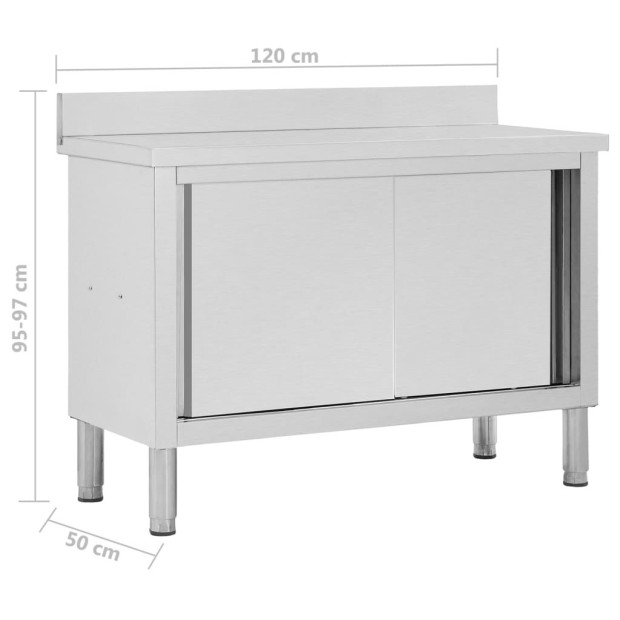 Work Table With Sliding Doors 120x50x(95-97) Cm Stainless Steel Image 8