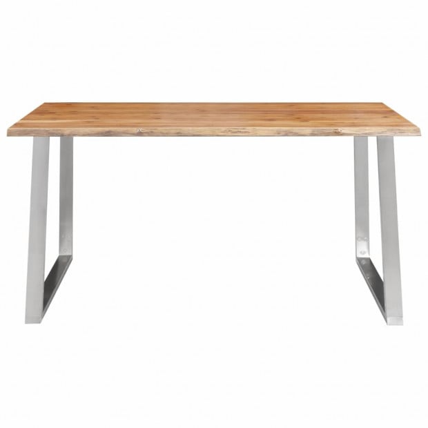 Dining Table 160x80x75 Cm Solid Acacia Wood And Stainless Steel Image 2
