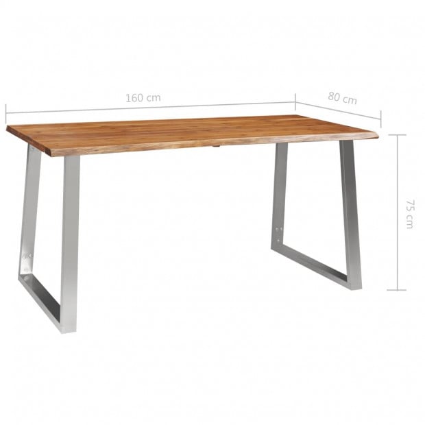 Dining Table 160x80x75 Cm Solid Acacia Wood And Stainless Steel Image 7