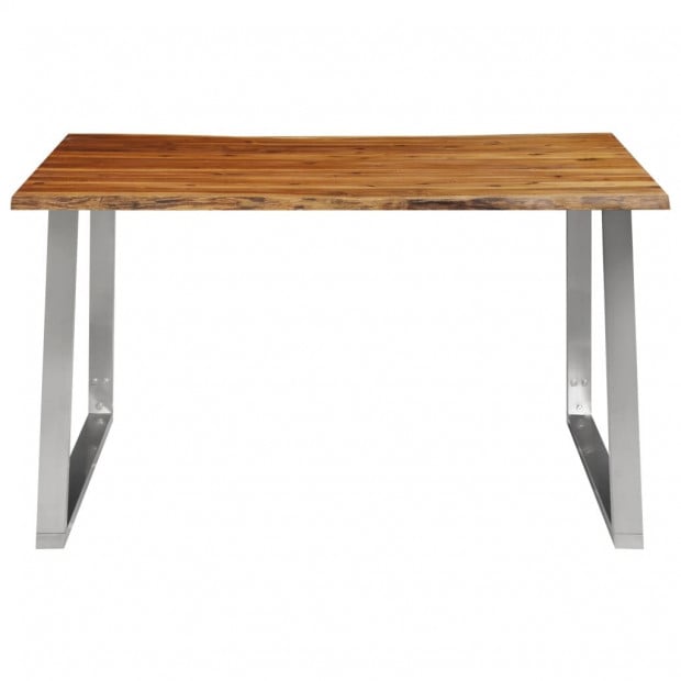 Dining Table 140x80x75 Cm Solid Acacia Wood And Stainless Steel Image 2