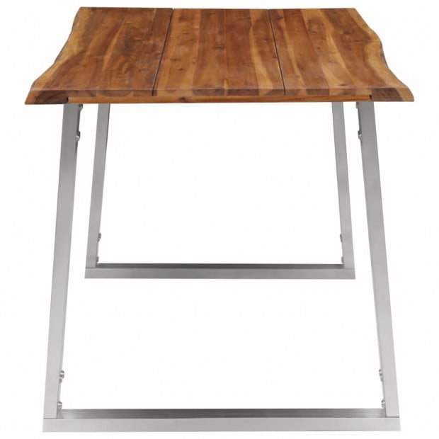 Dining Table 140x80x75 Cm Solid Acacia Wood And Stainless Steel Image 4