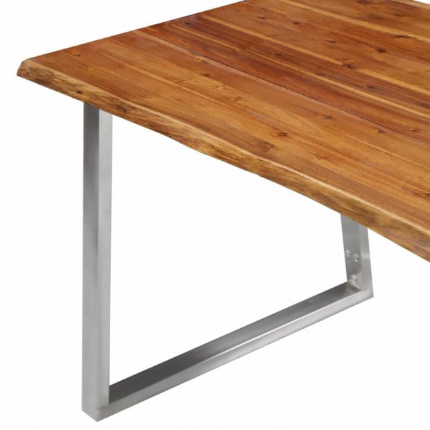 Dining Table 140x80x75 Cm Solid Acacia Wood And Stainless Steel Image 5