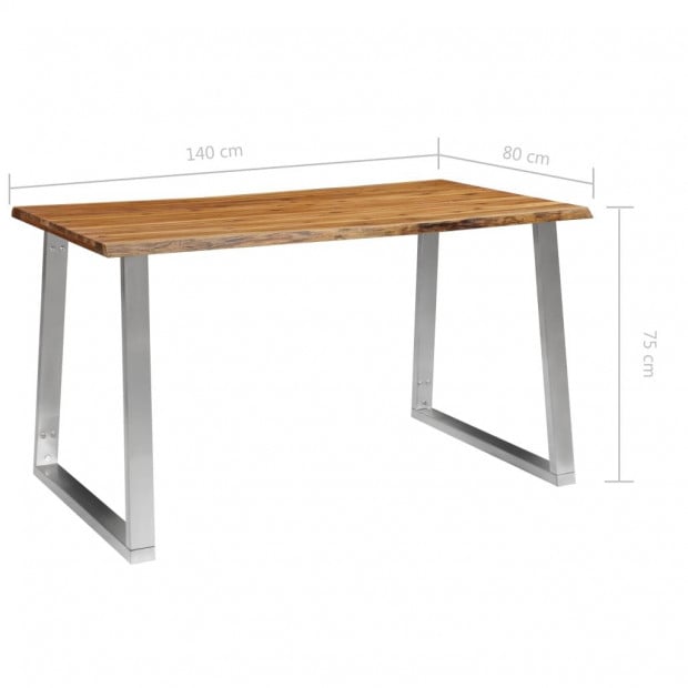 Dining Table 140x80x75 Cm Solid Acacia Wood And Stainless Steel Image 7