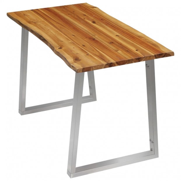 Dining Table 120x65x75 Cm Solid Acacia Wood And Stainless Steel Image 3