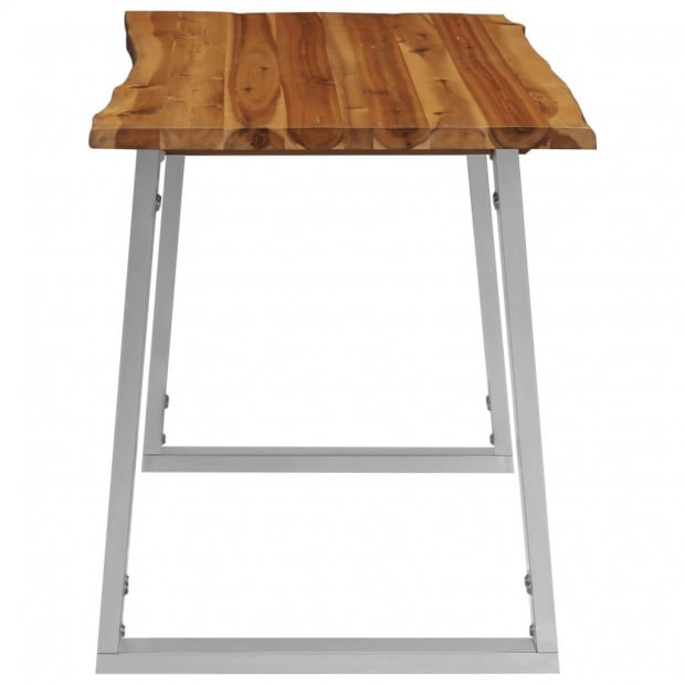 Dining Table 120x65x75 Cm Solid Acacia Wood And Stainless Steel Image 4