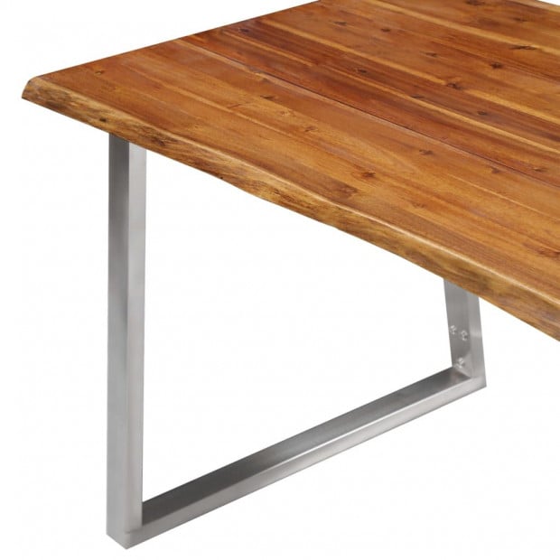Dining Table 120x65x75 Cm Solid Acacia Wood And Stainless Steel Image 5