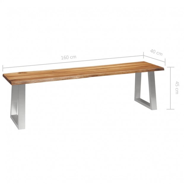 Bench 160 Cm Solid Acacia Wood And Stainless Steel Image 6