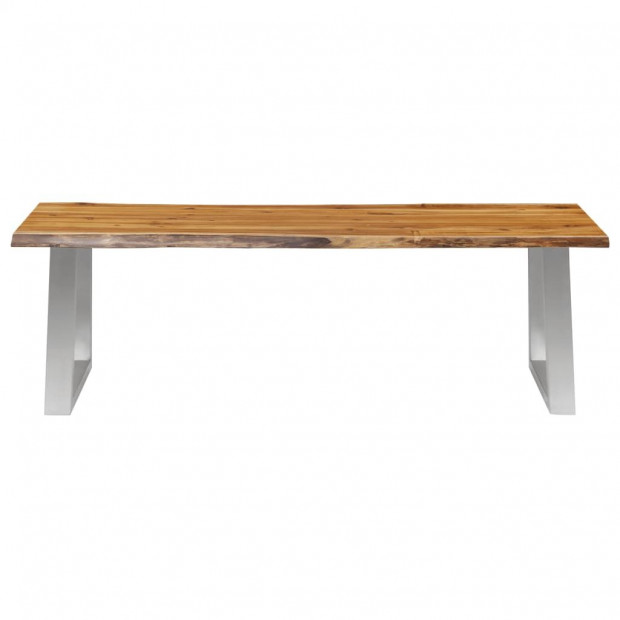 Bench 140 Cm Solid Acacia Wood And Stainless Steel Image 2