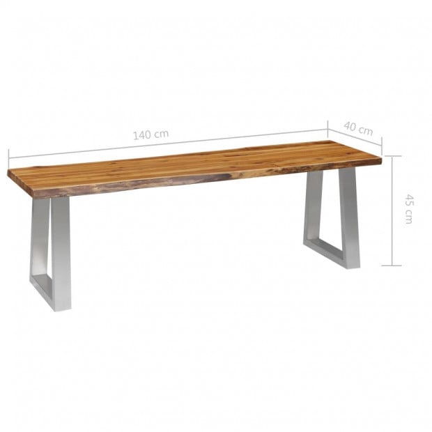 Bench 140 Cm Solid Acacia Wood And Stainless Steel Image 6