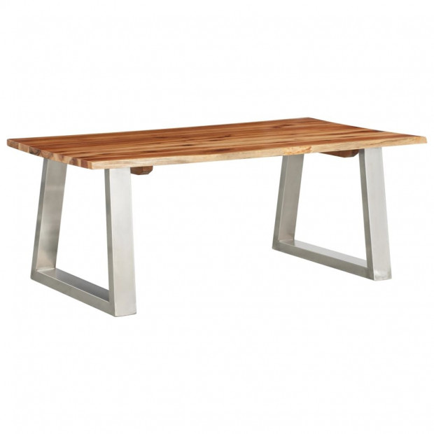 Coffee Table 100x60x40 Cm Solid Acacia Wood And Stainless Steel