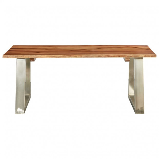 Coffee Table 100x60x40 Cm Solid Acacia Wood And Stainless Steel Image 2
