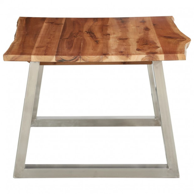 Coffee Table 100x60x40 Cm Solid Acacia Wood And Stainless Steel Image 3