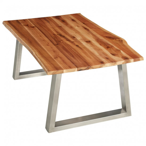 Coffee Table 100x60x40 Cm Solid Acacia Wood And Stainless Steel Image 4