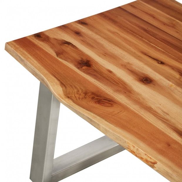 Coffee Table 100x60x40 Cm Solid Acacia Wood And Stainless Steel Image 5