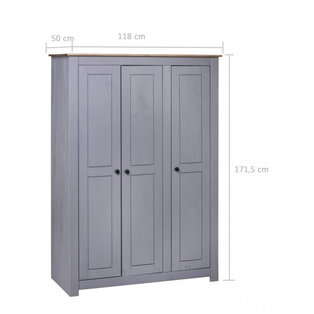 3-door Wardrobe Grey 118x50x171.5 Cm Pine Panama Range Image 7