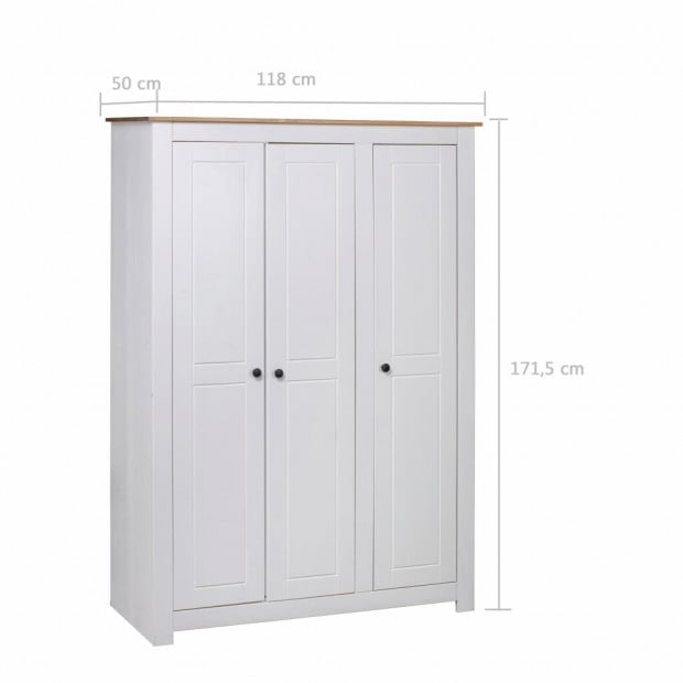 3-door Wardrobe White 118x50x171.5 Cm Pine Panama Range Image 7