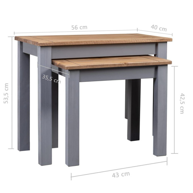 Nesting Tables 2 Pcs Grey Solid Pine Wood Panama Range Image 6