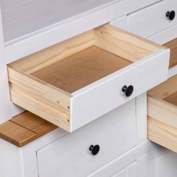 Highboard White 93x40.5x180 Cm Solid Pinewood Panama Range Image 3