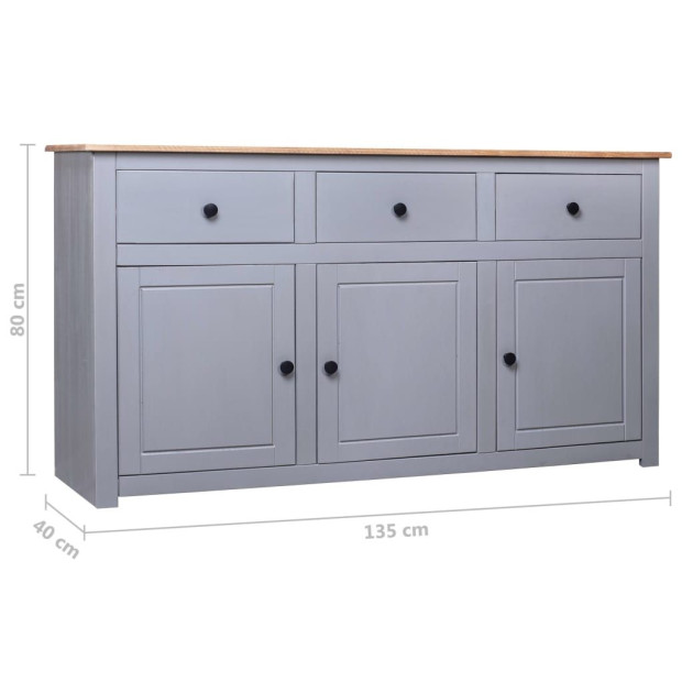 Sideboard Grey 135x40x80 Cm Solid Pinewood Panama Range Image 11
