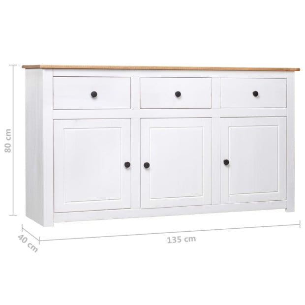 Sideboard White 135x40x80 Cm Solid Pinewood Panama Range Image 11