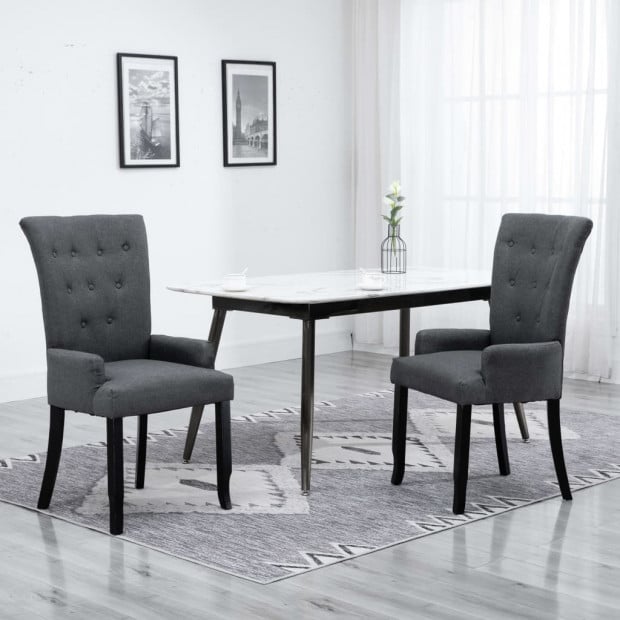 Dining Chairs With Armrests 2 Pcs Dark Grey Fabric Image 2