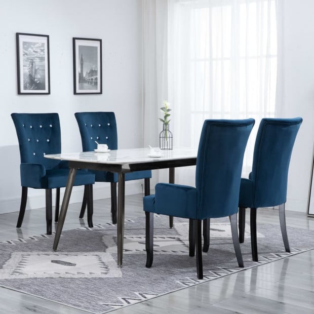 Dining Chair With Armrests 4 Pcs Dark Blue Velvet Image 2