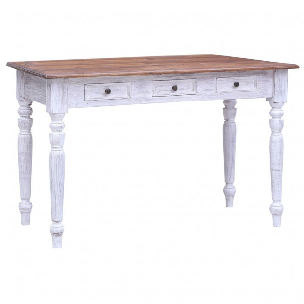 Desk With Drawers White 117x57x75 Cm Solid Reclaimed Wood