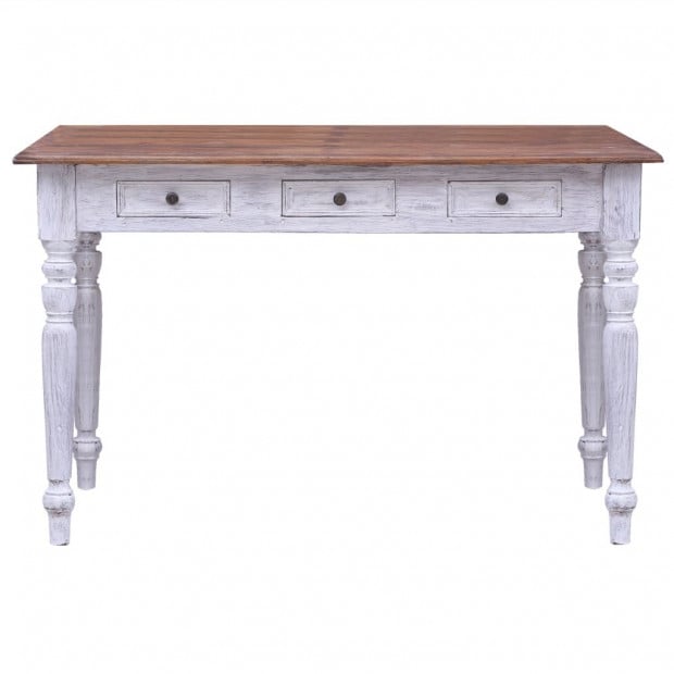 Desk With Drawers White 117x57x75 Cm Solid Reclaimed Wood Image 2