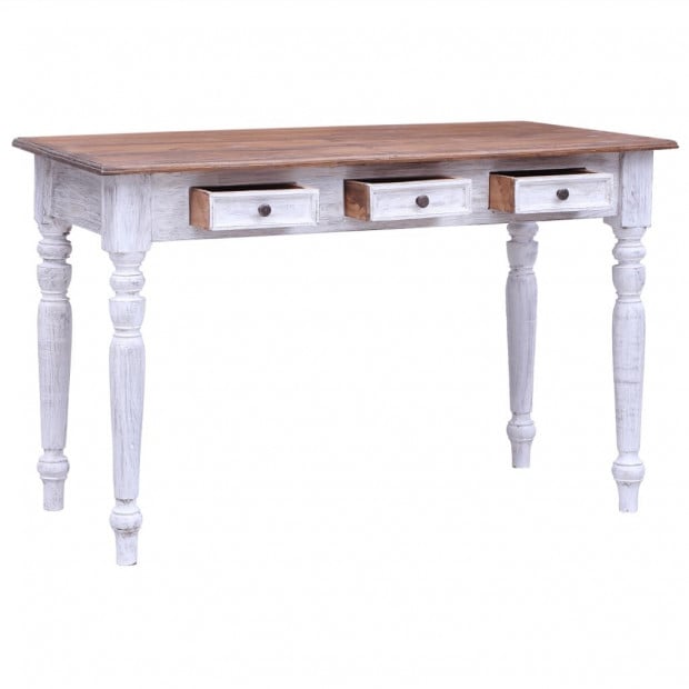 Desk With Drawers White 117x57x75 Cm Solid Reclaimed Wood Image 3