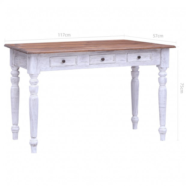 Desk With Drawers White 117x57x75 Cm Solid Reclaimed Wood Image 8