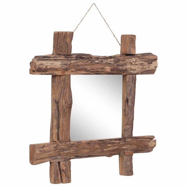 Log Mirror Natural 50x50 Cm Solid Reclaimed Wood Image 2