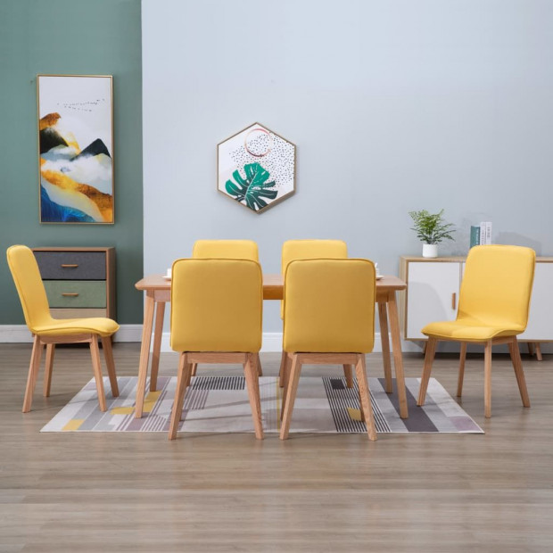Dining Chairs 6 Pcs Yellow Fabric Image 2