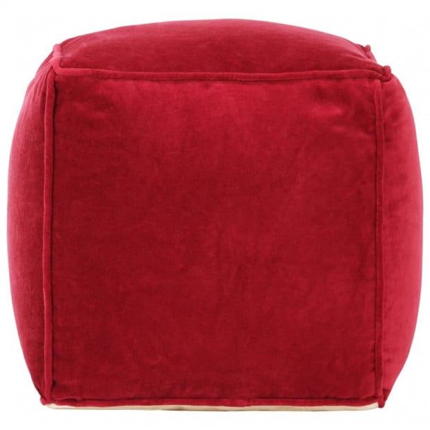 Pouffe Cotton Velvet 40x40x40 Cm Ruby Red Image 3