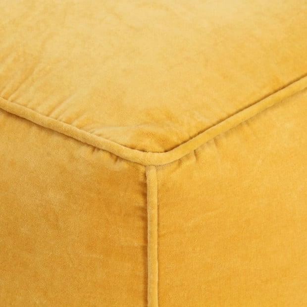 Pouffe Cotton Velvet 40x40x40 Cm Yellow Image 2