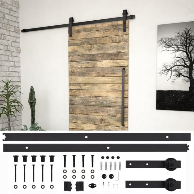 Sliding Door Hardware Kit 200 Cm Steel Black 80 Kg Capacity