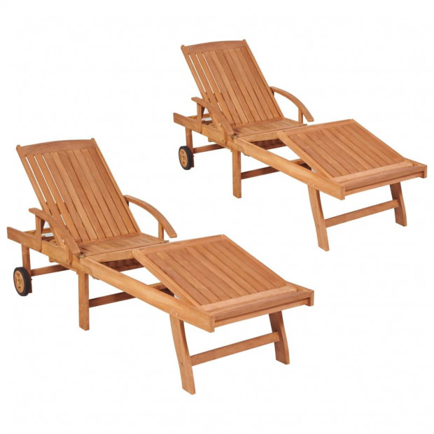 Sun Loungers 2 Pcs Solid Teak Wood