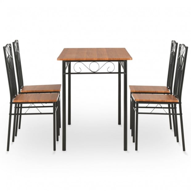 5 Piece Dining Set Mdf And Steel Brown Image 3