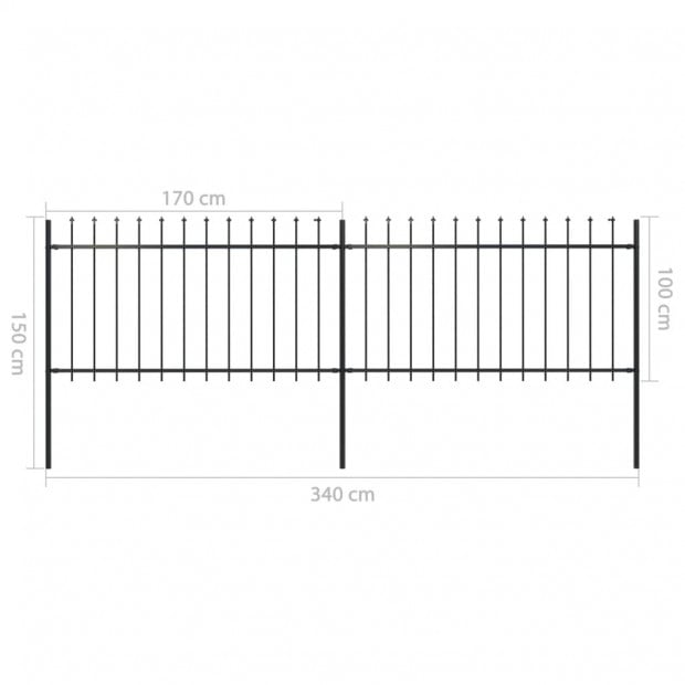Garden Fence With Spear Top Steel 3.4x1 M Black Image 5