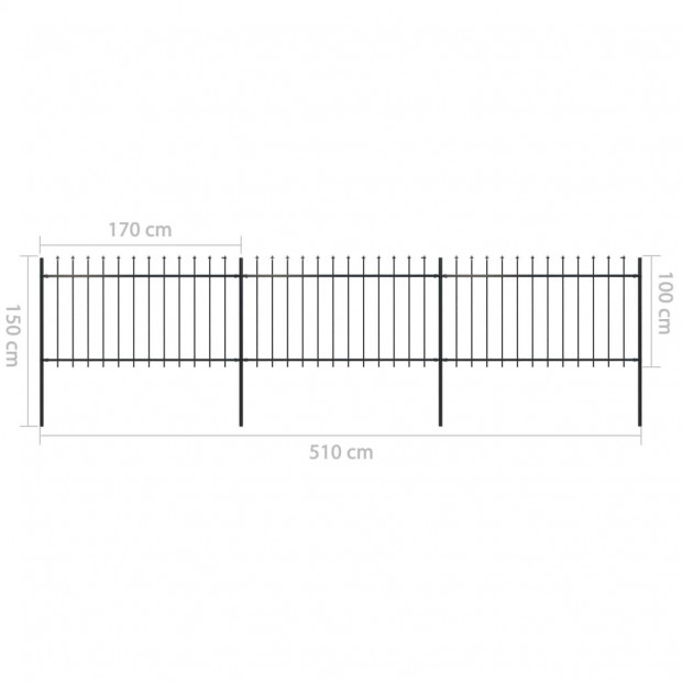 Garden Fence With Spear Top Steel 5.1x1 M Black Image 5