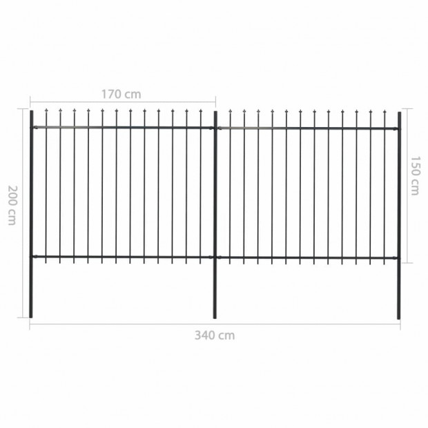 Garden Fence With Spear Top Steel 3.4x1.5 M Black Image 5