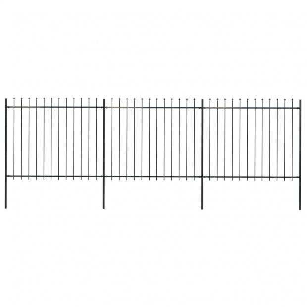 Garden Fence With Spear Top Steel 5.1x1.5 M Black