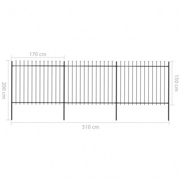 Garden Fence With Spear Top Steel 5.1x1.5 M Black Image 5