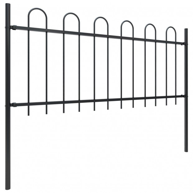 Garden Fence With Hoop Top Steel 3.4x0.8 M Black