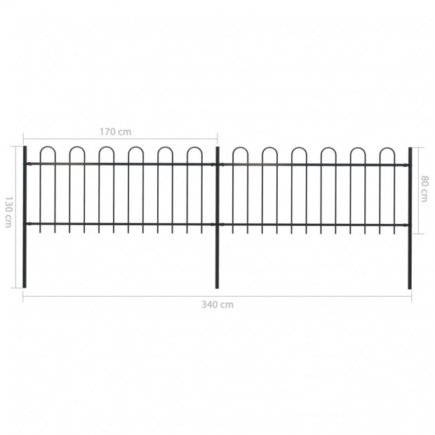 Garden Fence With Hoop Top Steel 3.4x0.8 M Black Image 5