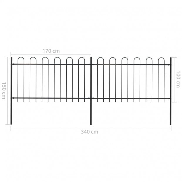Garden Fence With Hoop Top Steel 3.4x1 M Black Image 5