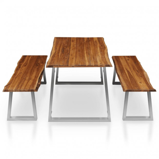 3 Piece Dining Set Solid Acacia Wood Brown Image 3